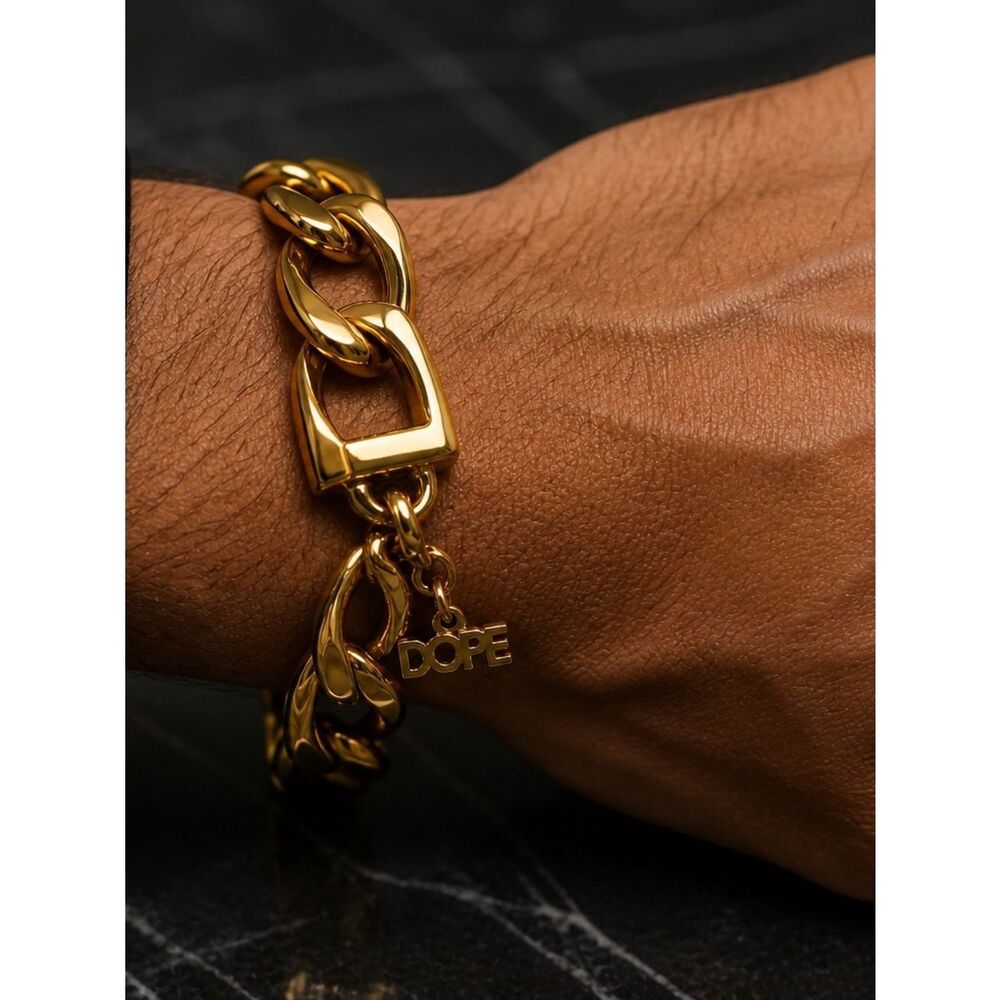 DOPE Gold Chain-Link Bracelet with Bold Logo